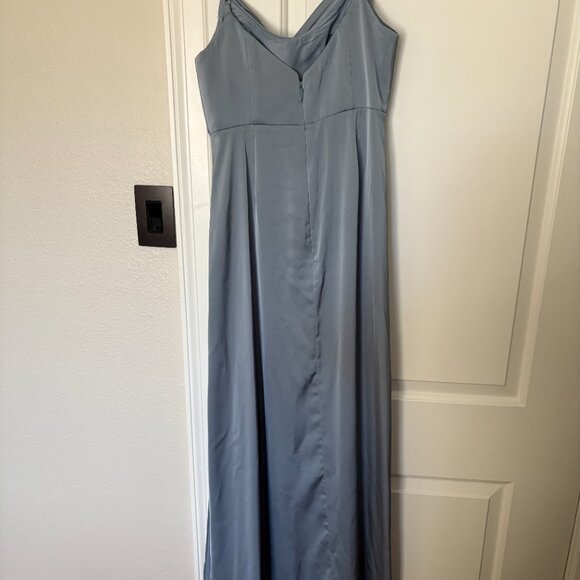 Azazie Esmee Satin Dress | Dusty Blue | Size 8 - Picture 3 of 3